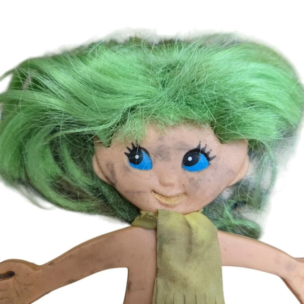 Vintage Ideal 1969 Flatsy Dolls Hong Kong Green Hair‎ Orange Outfit